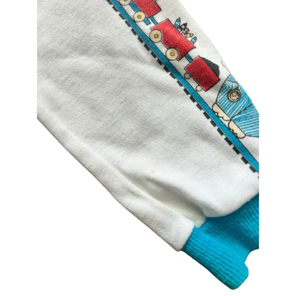 Vintage 90s OshKosh B'Gosh Train Sleeve Polo Shirt White Blue Size 24M USA Madr